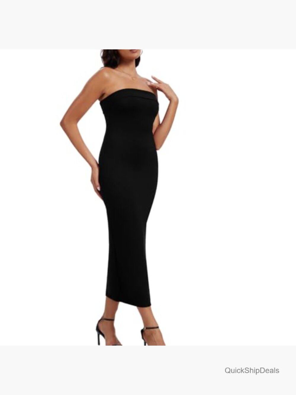 Ribbed Knitted Fabric Maxi Bodycon Tube Dress Strapless Side Slit Formal Party - Picture 3 of 7